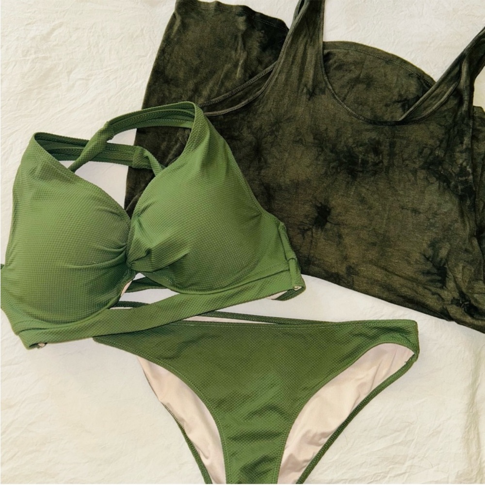 Olive Green Bikini & Coverup Set